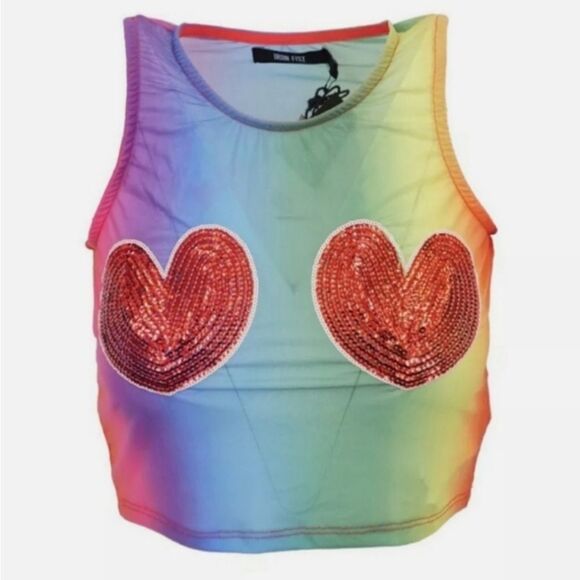 Iron Fist Heart Somewhere Mesh Crop Multicolor Tank Top Size S - Picture 3 of 13